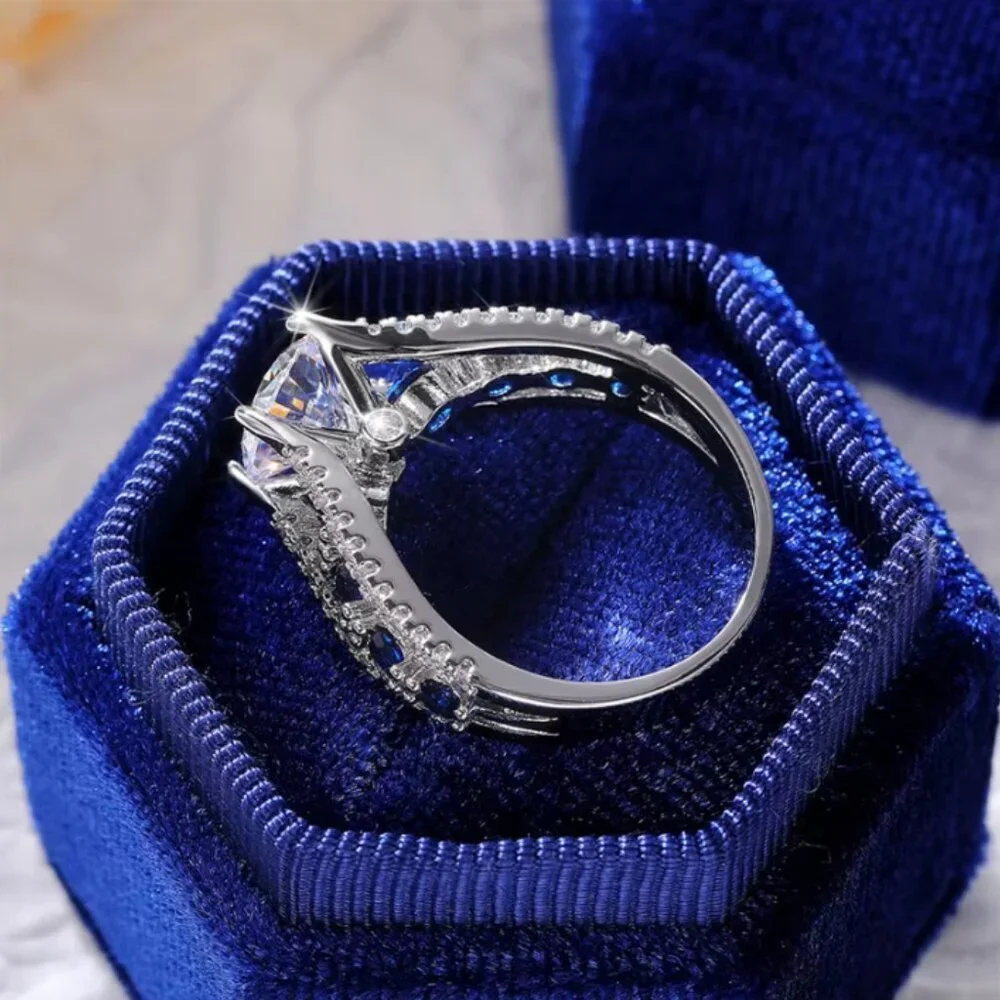 NEW 14k White Gold Blue Sapphire Diamond Ring Oval Cut Ring